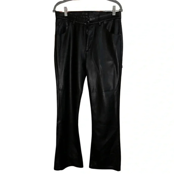 Zara Faux Leather High Waist Black Flare Pants Size 30 - Picture 3 of 7